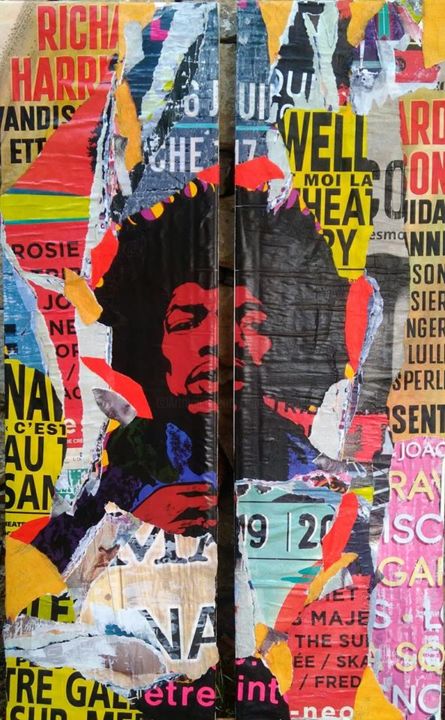 Collages intitulée "Hendrix" par Thierry Spada, Œuvre d'art originale, Collages