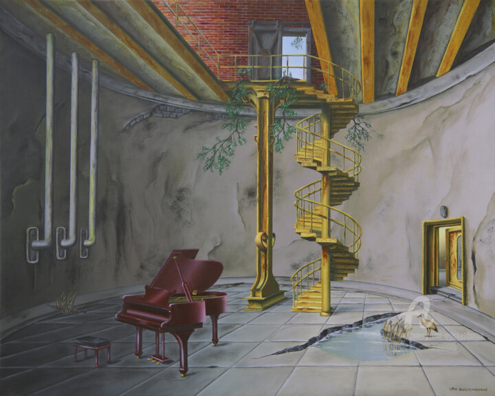 Painting titled "Le dénouement (Sous…" by Thierry Van Quickenborne, Original Artwork, Oil