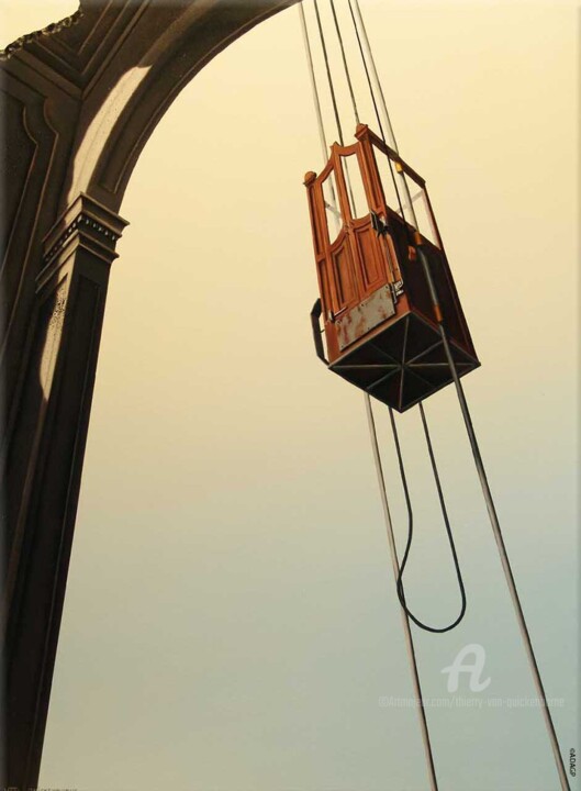 Peinture intitulée "L'ascenseur" par Thierry Van Quickenborne, Œuvre d'art originale, Huile