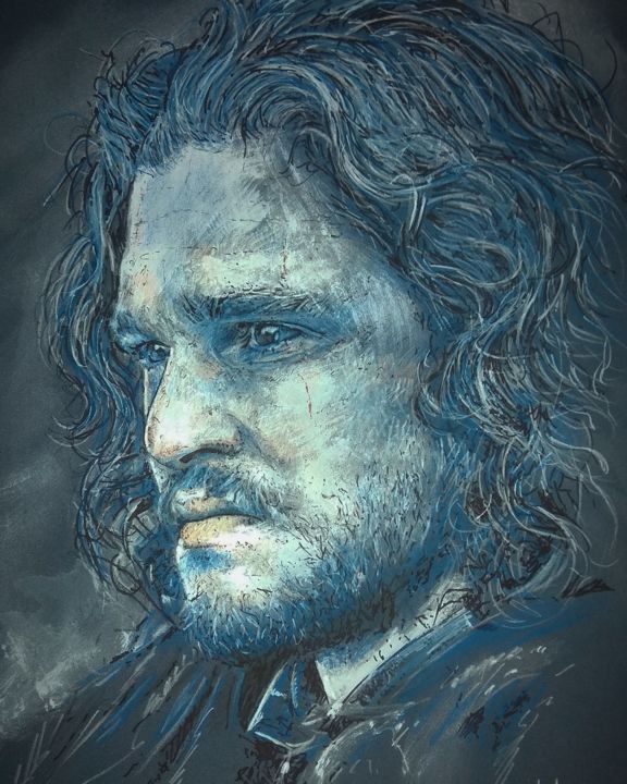 Desenho intitulada "Jon Snow (Kit Harin…" por Thierry Villers, Obras de arte originais, Pastel