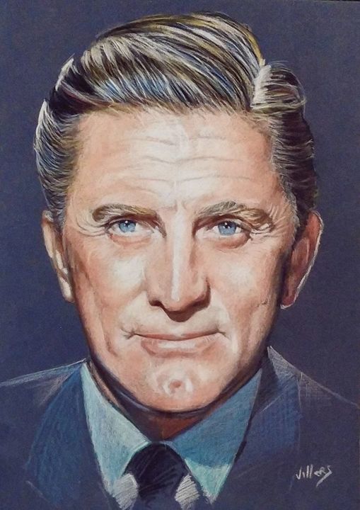 Drawing titled "Kirk Douglas" by Thierry Villers, Original Artwork, Pencil