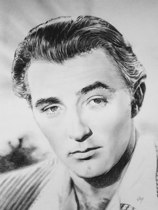 Drawing titled "Robert Mitchum" by Thierry Villers, Original Art, Pencil