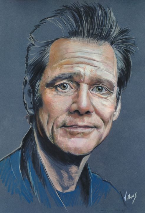 Drawing titled "Jim Carrey" by Thierry Villers, Original Artwork, Pastel