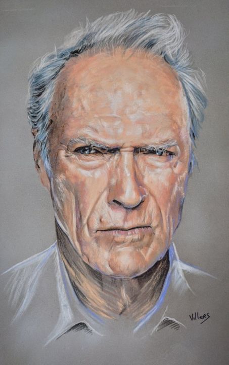 Drawing titled "Clint" by Thierry Villers, Original Artwork, Pastel