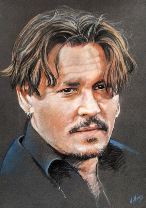 Σχέδιο με τίτλο "Johnny Depp" από Thierry Villers, Αυθεντικά έργα τέχνης, Παστέλ