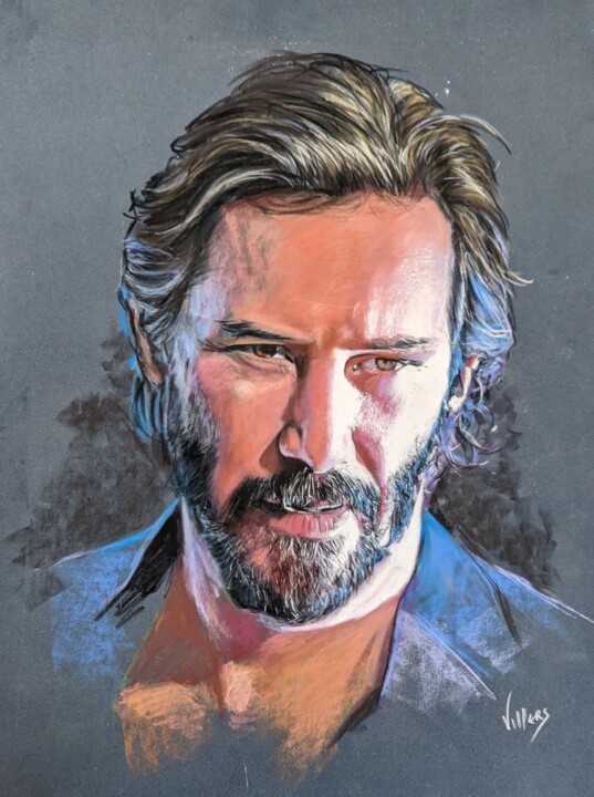 Disegno intitolato "Keanu Reeves" da Thierry Villers, Opera d'arte originale, Pastello