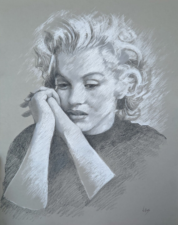 Drawing titled "Norma Jean" by Thierry Villers, Original Artwork, Charcoal