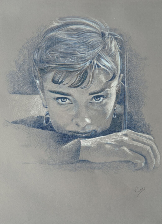 Рисунок под названием "Audrey Hepburn indi…" - Thierry Villers, Подлинное произведение искусства, Карандаш