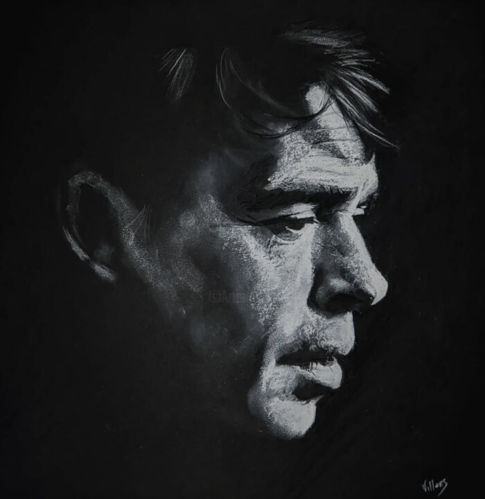Drawing titled "Brel" by Thierry Villers, Original Artwork, Chalk
