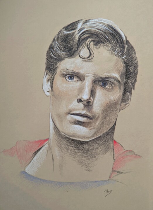 Drawing titled "Christopher Reeve" by Thierry Villers, Original Artwork, Pencil