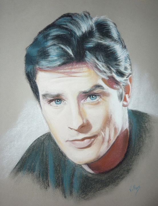 Drawing titled "Alain Delon" by Thierry Villers, Original Artwork, Pastel