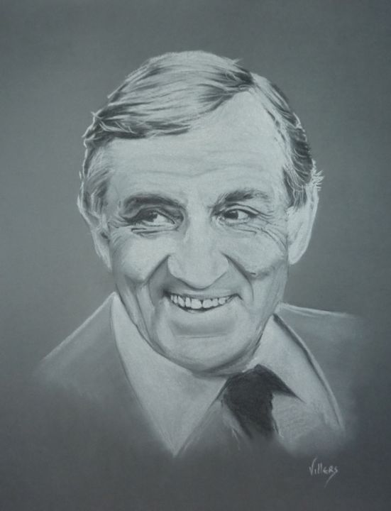 Drawing titled "Lino Ventura" by Thierry Villers, Original Artwork, Pastel