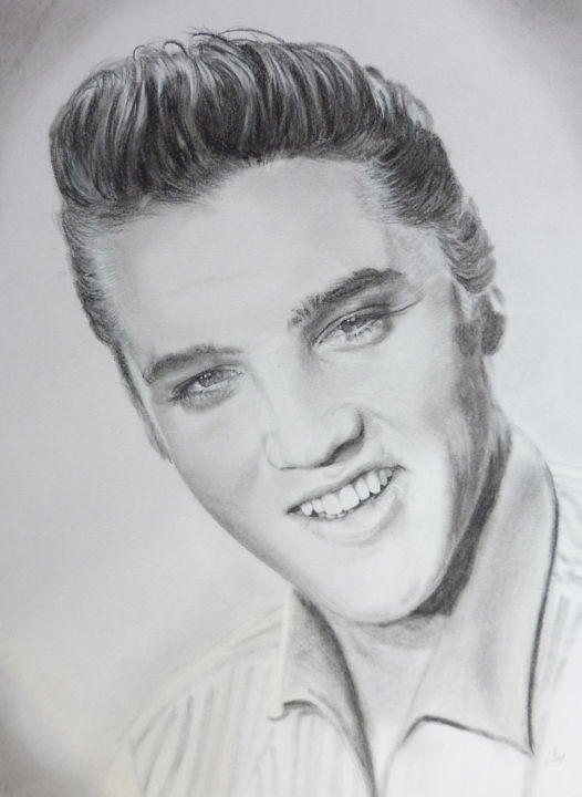 Drawing titled "Elvis" by Thierry Villers, Original Artwork, Conté