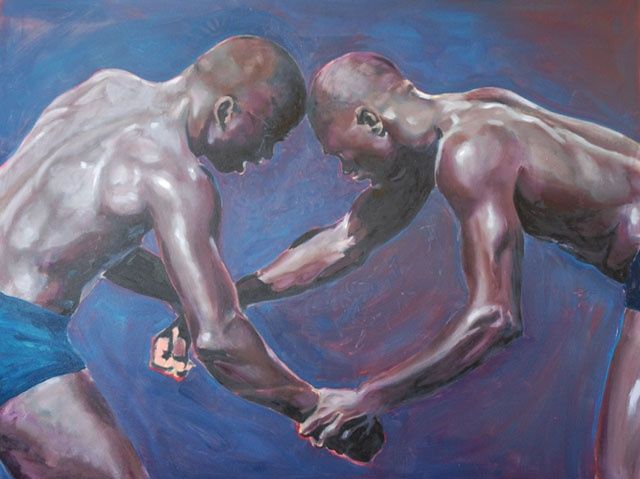 Peinture intitulée "Lutteurs 2" par Thierry Aubert, Œuvre d'art originale