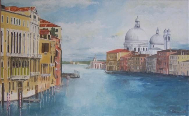Картина под названием "Grand canal et Sant…" - Thierry Cano, Подлинное произведение искусства, Масло