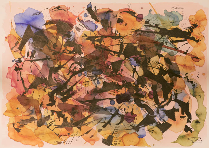Malerei mit dem Titel "Composition Abstrai…" von Thierry Daudier De Cassini, Original-Kunstwerk, Tinte