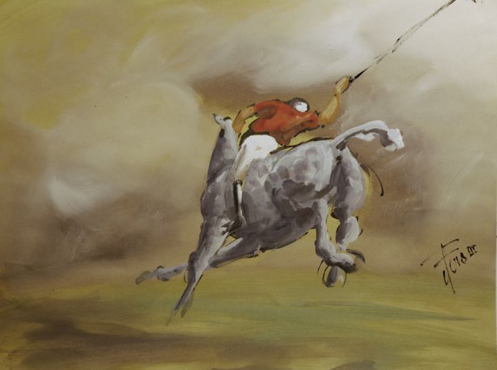 Painting titled "ETUDE  POLO 18-169." by Thierry Faure, Original Artwork, Gouache