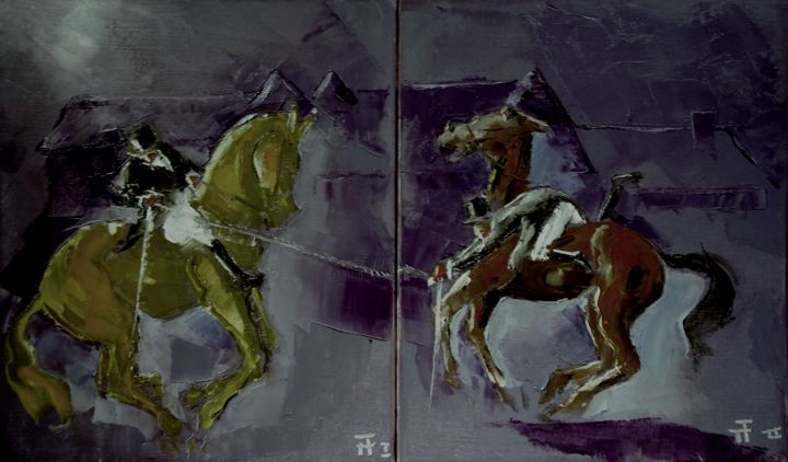 Peinture intitulée "Ils-tirent-Diptyque" par Thierry Faure, Œuvre d'art originale, Huile Monté sur Châssis en bois