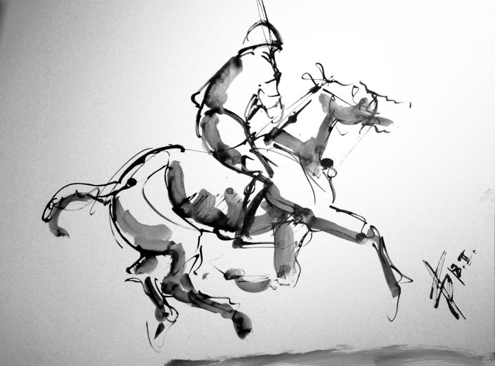 Zeichnungen mit dem Titel "polo étude (18-83)" von Thierry Faure, Original-Kunstwerk, Tinte
