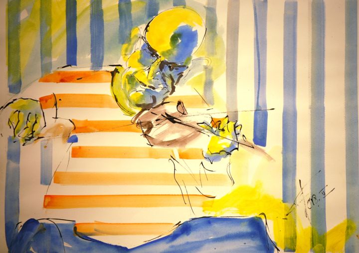 Peinture intitulée "Barreaux-et-cordes" par Thierry Faure, Œuvre d'art originale, Gouache
