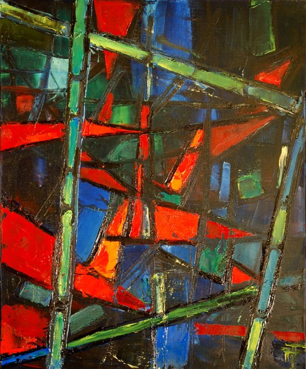 Painting titled "20-57-BAN DE SARDIN…" by Thierry Faure, Original Artwork, Oil Mounted on Wood Stretcher frame