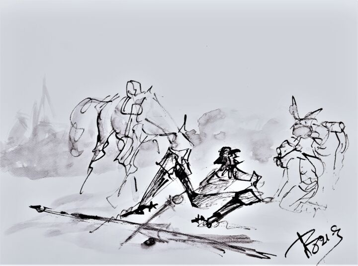 Картина под названием "Don Quichotte" - Thierry Faure, Подлинное произведение искусства, Чернила