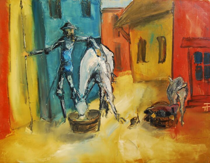 Painting titled "RUE DE LA SOIF-DON…" by Thierry Faure, Original Artwork, Oil Mounted on Wood Stretcher frame