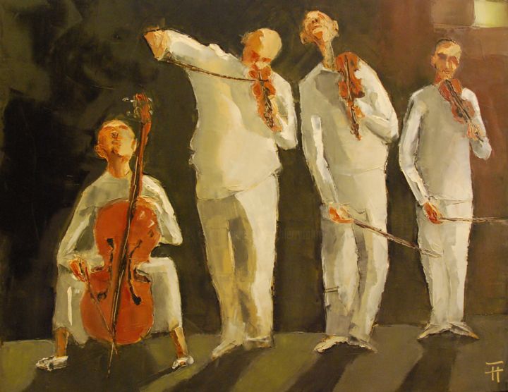 Painting titled "Quatuor-blanc-" by Thierry Faure, Original Artwork, Oil