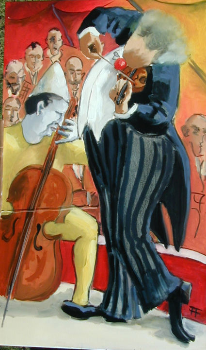 Painting titled "Les clowns musiciens" by Thierry Faure, Original Artwork, Oil