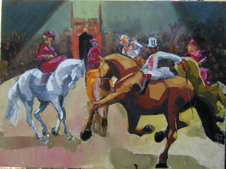Painting titled "Représentation" by Thierry Faure, Original Artwork, Oil Mounted on Wood Stretcher frame