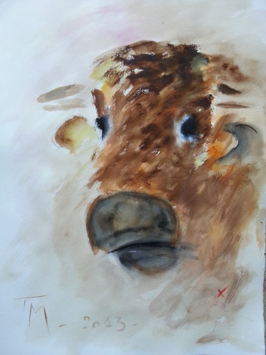 Painting titled "Taureau Limousin" by Thierry Mathieu, Original Artwork, Acrylic
