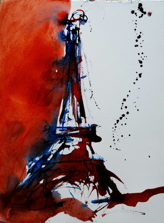 Painting titled "Eiffel tower" by Thierry Mathieu, Original Artwork, Acrylic