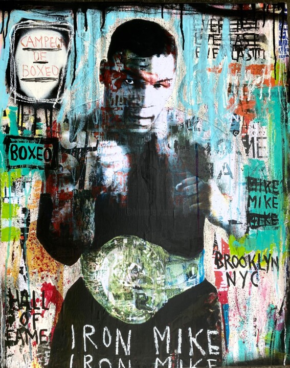 Painting titled "IRON MIKE" by Thierry Rasine, Original Artwork, Acrylic Mounted on Wood Stretcher frame