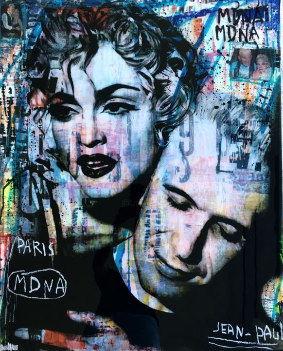 Painting titled "MDNA AND JEAN PAUL" by Thierry Rasine, Original Artwork, Other Mounted on Wood Stretcher frame