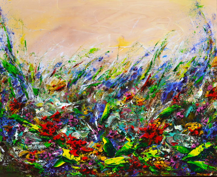 Painting titled "enchanted-garden" by Thierry Vobmann, Original Artwork, Acrylic Mounted on Wood Stretcher frame