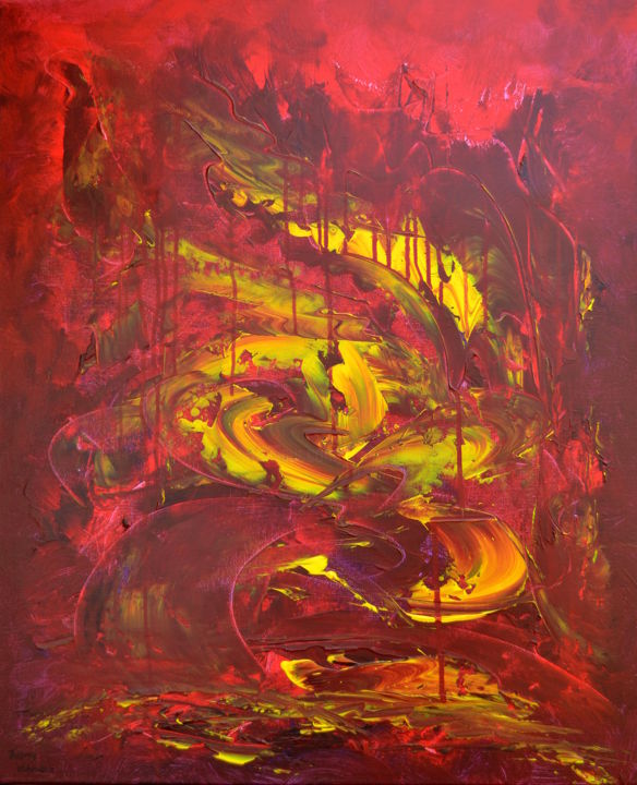 Painting titled "the-golden-river-2" by Thierry Vobmann, Original Artwork, Acrylic Mounted on Wood Stretcher frame