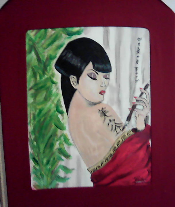 Peinture intitulée "Geisha" par Dominique Thirion, Œuvre d'art originale, Gouache Monté sur Châssis en bois