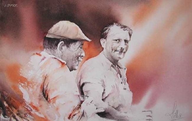 Peinture intitulée "Les frères Reno "aq…" par Joëlle Thirion, Œuvre d'art originale,