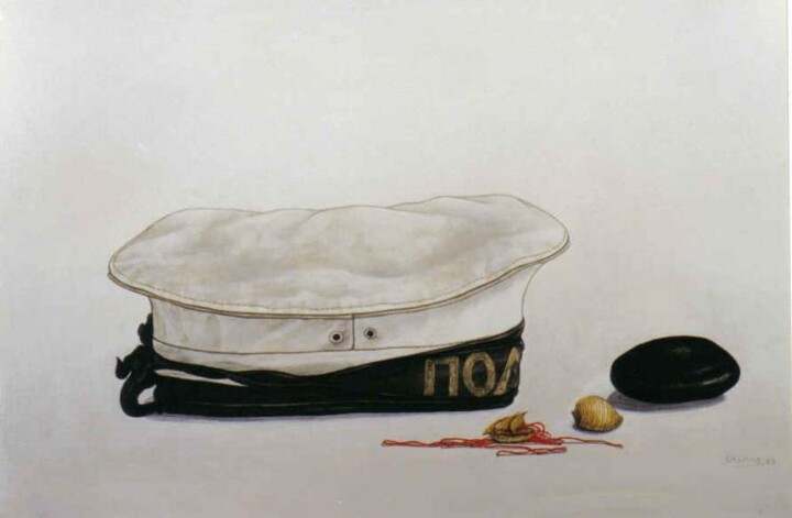 Painting titled "navy hat" by Thomai Kontou, Original Artwork, Other