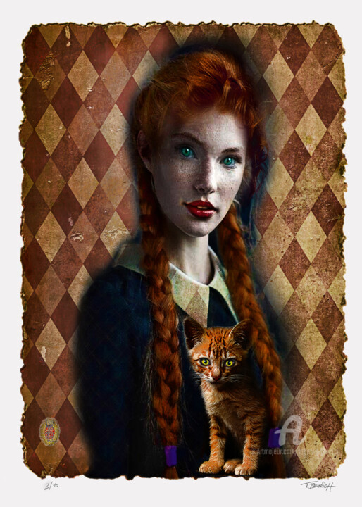 Digitale Kunst mit dem Titel "Rote Katze 1/10" von Thomas Beurich, Original-Kunstwerk, Digitale Malerei