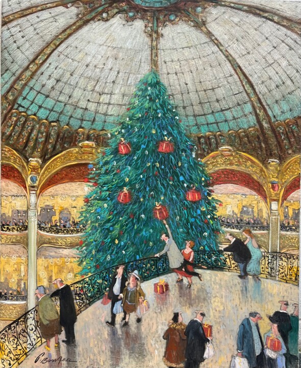 Pintura titulada "Les cadeaux de Noël" por Thomas Bossard, Obra de arte original, Oleo Montado en Bastidor de camilla de mad…