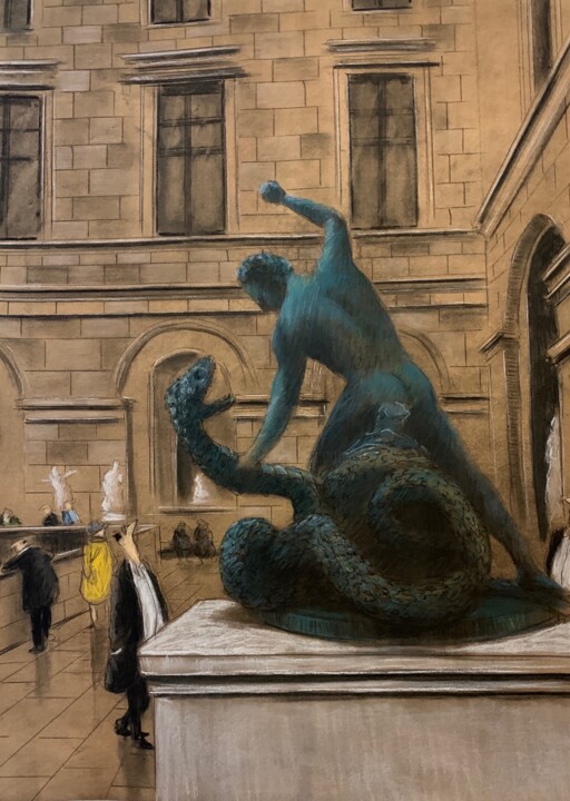 Картина под названием "Hercule et le serpe…" - Thomas Bossard, Подлинное произведение искусства, Древесный уголь