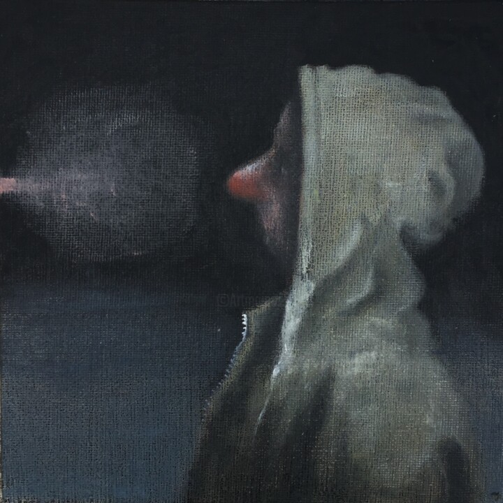Painting titled "L'aréole" by Thomas Bossard, Original Artwork, Oil Mounted on Cardboard