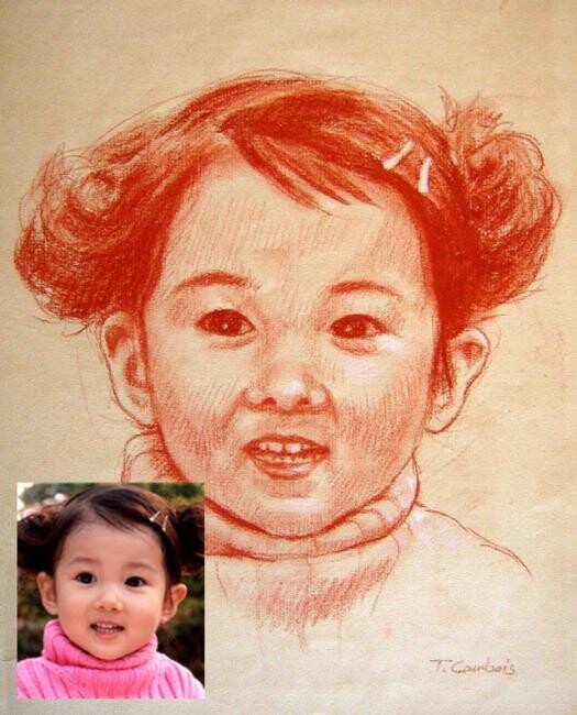 Tekening getiteld "Portrait d'enfant" door Thomas Cambois, Origineel Kunstwerk