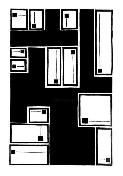 Dibujo titulada "Abstract Blocks 1" por Thomas Cléda, Obra de arte original, Tinta