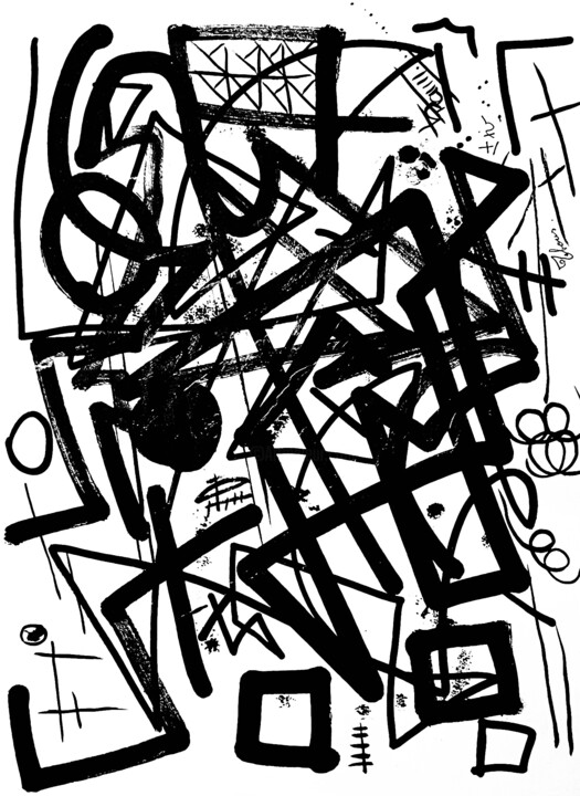 Dessin intitulée "Abstract Mess 1" par Thomas Cléda, Œuvre d'art originale, Encre