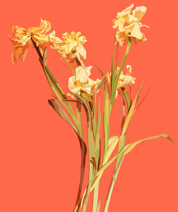 Peinture intitulée "Les tulipes sèches" par Thomas Clémans, Œuvre d'art originale, Peinture numérique