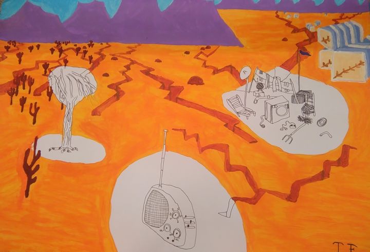 Painting titled "Radio dans le désert" by Thomas Formule, Original Artwork, Acrylic