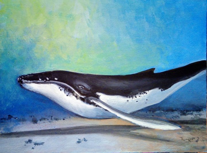 Pintura intitulada "Baleine heureuse" por Thomas H, Obras de arte originais, Acrílico