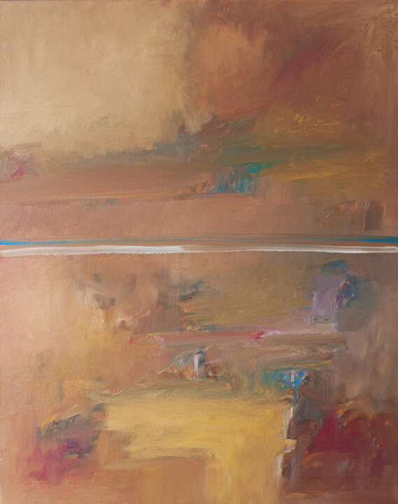 Painting titled "Amber Coast" by Thomas Hjelm, Original Artwork, Oil Mounted on Wood Stretcher frame
